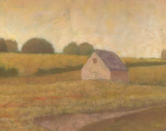French Countryside Landscape Original Framed Painting, Impressionist Fine Art