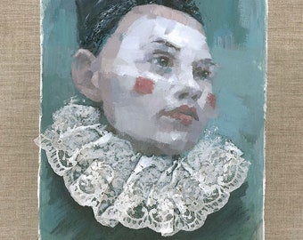 Original Pierrette Pierrot Clown Portrait Painting