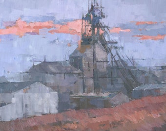 Geevor Tin Mine, Original Industrial Landscape Painting