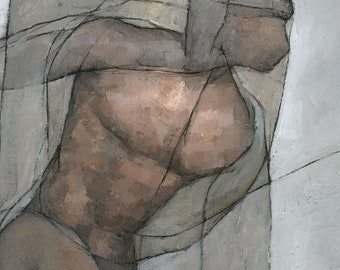 Figura masculina abstracta, pintura original, acrílico sobre lienzo