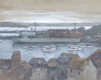 Falmouth Docks Large Original Painting On Canvas (Sent Rolled)