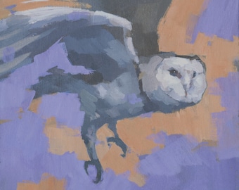 Original Barn Owl Painting, Small Framed Acrylic on Canvas