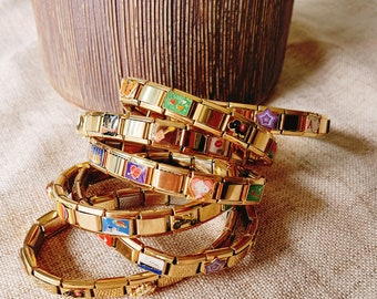 Gold vintage Italian bracelet, Custom personalized bracelet, 18-charms Italian bracelet