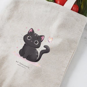 No Thoughts Head Empty Schwarze Katzen-Einkaufstasche Ästhetische Einkaufstasche Künstlerische schwarze Katzen-Tasche Lustige Kätzchen-Einkaufstasche