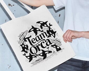 Team Orca Conservation Tote Bag -Team Orca, Playful Orca Yachts Bag Eco-Friendly Whale Lover's Tote Ocean Inspired Style Granola Girl