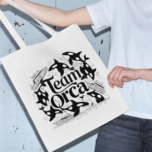 Team Orca Conservation Tote Bag -Team Orca, Playful Orca Yachts Bag Eco-Friendly Whale Lover&#39;s Tote Ocean Inspired Style Granola Girl