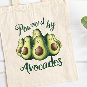 Foodie Gift Powered by Avocado Tote Bag Cute Avocado Gifts Avocado Gift Avocado Lover Farmers Market Bag