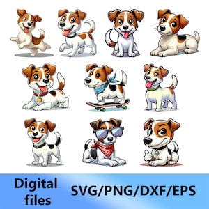 Jack russell terrier, digital clipart, svg, png, dxf, eps files (Set 10 pcs.)