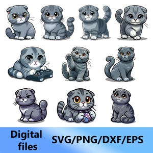 Scottish Fold Cats, digitale clipart, svg, png, dxf, eps-bestanden (set 10 stuks)