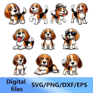 Beagle, digital clipart, svg, png, dxf, eps files (Set 10 pcs.)