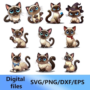 Siamese Cats, digital clipart, svg, png, dxf, eps files (Set 10 pcs.)