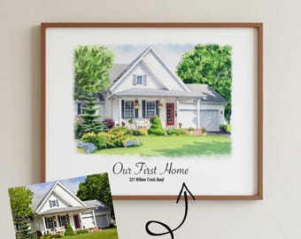 Huisportret op maat | Gepersonaliseerd huisschilderij | Cadeau aquarel huisillustratie (digitale download)