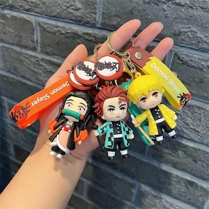 Demon Slayer Keychain Set – Tanjirou, Nezuko, Zenitsu, Inosuke – Anime PVC Key Rings – Kimetsu no Yaiba Gift Idea