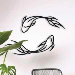 Koi Fish Metal Wall Art, Japanese Zen Metal Decor, Yin and Yang Sign, Feng Shui Bedroom Decor, Huge Zen Art, Minimalist Line Art, Home Decor
