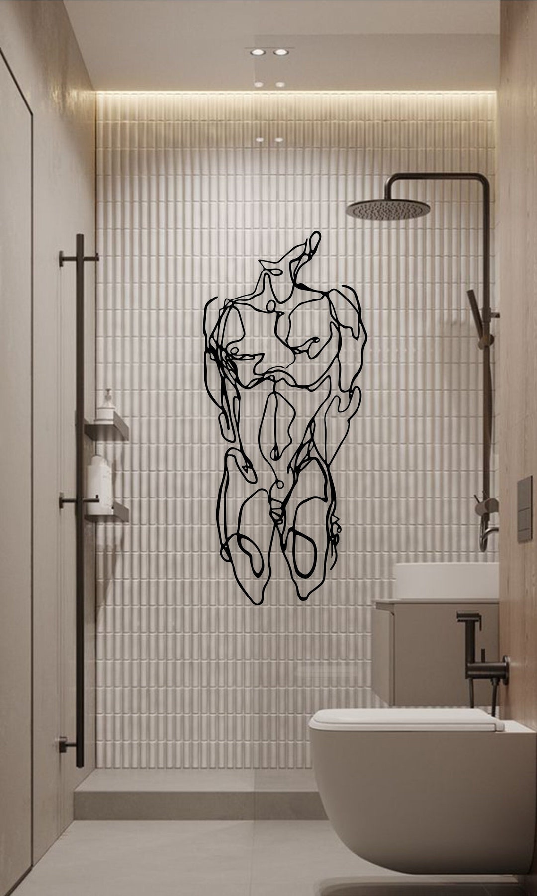 Man Metal Bathroom Wall Decor, Modern Home Decor, Minimalist Line Art ...