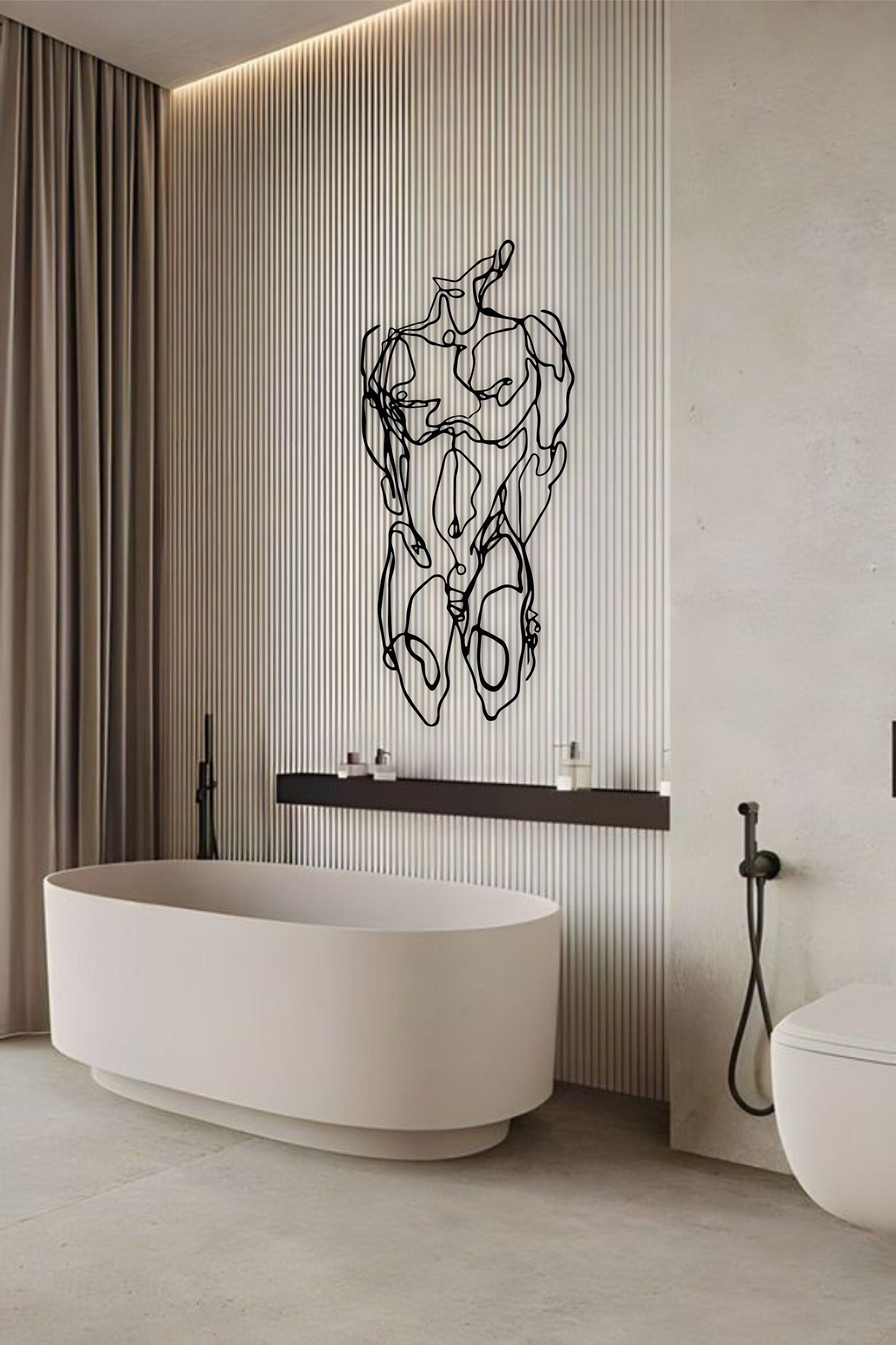 Man Metal Bathroom Wall Decor, Modern Home Decor, Minimalist Line Art ...
