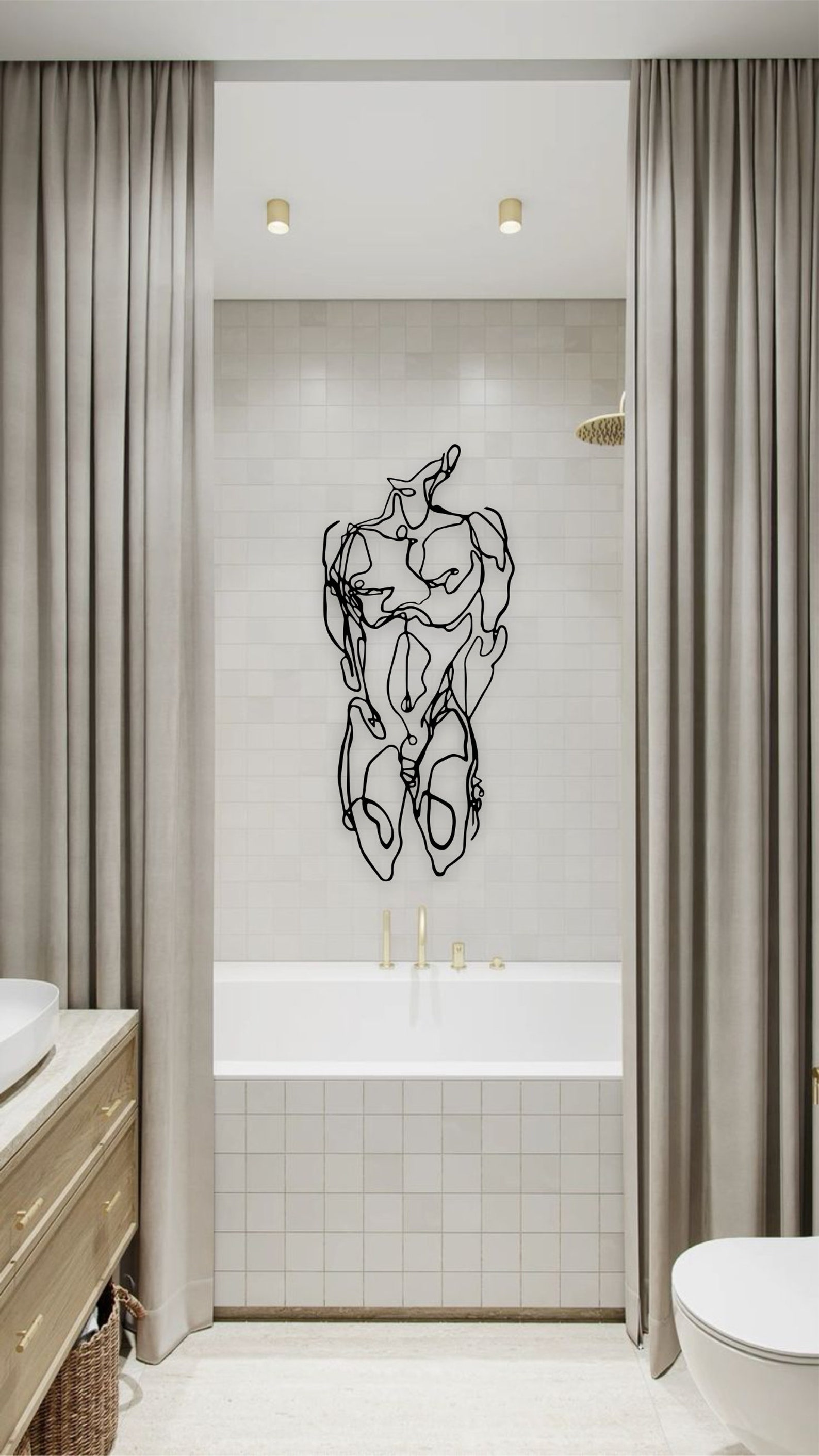 Man Metal Bathroom Wall Decor, Modern Home Decor, Minimalist Line Art ...