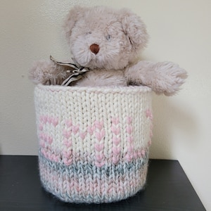 Baby nursery basket, Yarn basket,Diapers holder, Decorative basket, Handmade knit basket, Neutral basket, Personalized gift