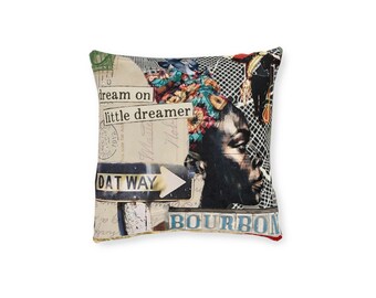 Cojín cuadrado con diseño de raíces de la herencia de Nueva Orleans / Detalle decorativo para sofá de estilo vintage