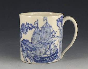 Chinoiserie Mug with clipper ship and geisha #3