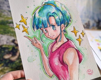 Authentic Real original - BULMA BRIEFS portrait - watercolor fan art painting, portrait by Foxpuar