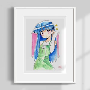 Rika Furude green dress portrait (Higurashi no naku koro Ni) - watercolor fan artwork painting - art by Foxpuar (PRINT)