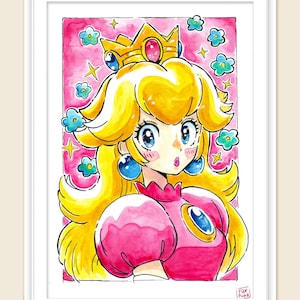 PRINCESS PEACH portrait - watercolor fan artwork painting - art by Foxpuar (PRINT)