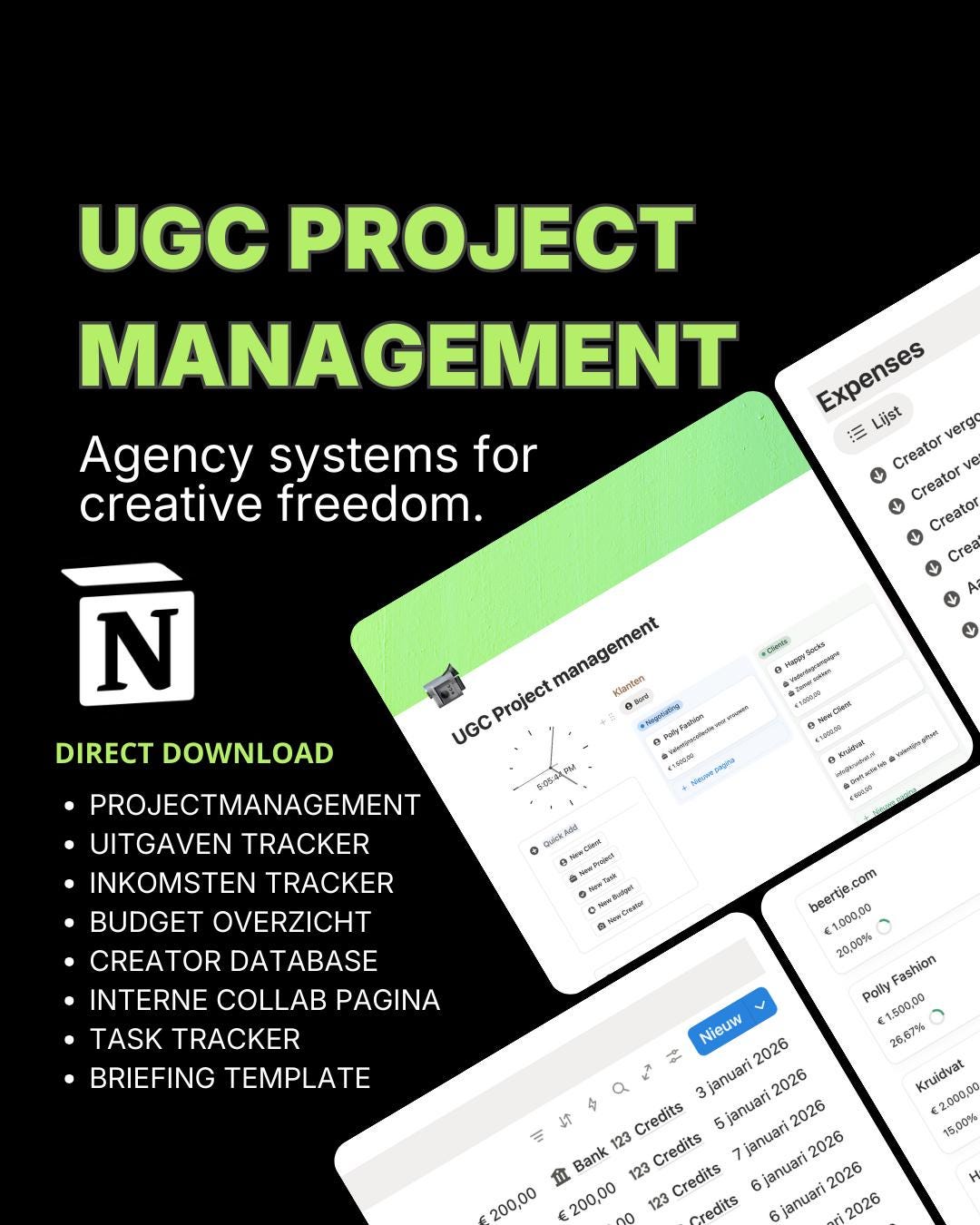 UGC Project Management Notion Template Financial Dashboard Content ...