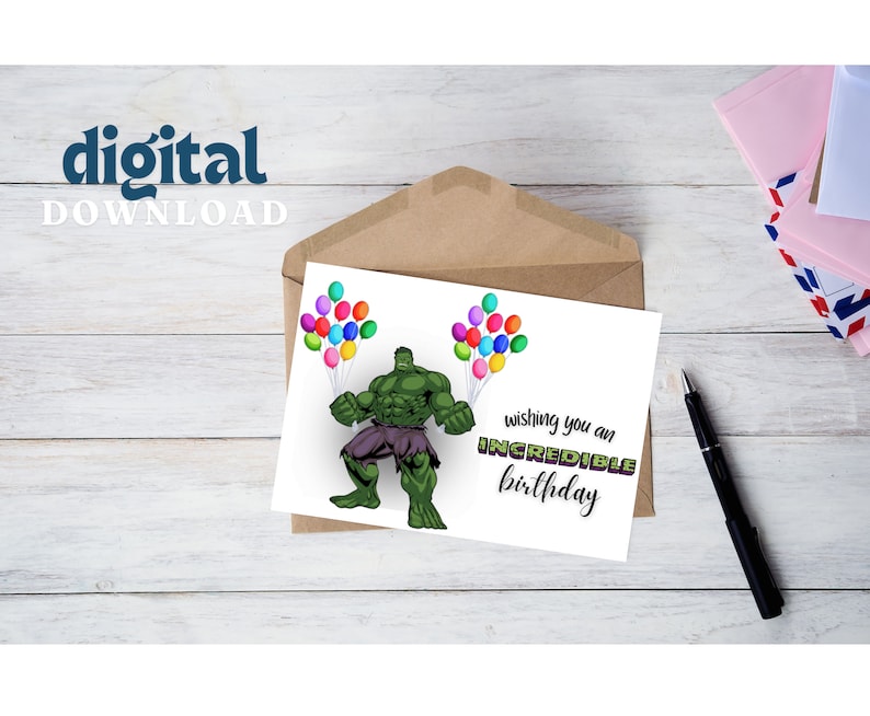 Printable Incredible Hulk Birthday Card Instant Download 7x5 Inch Card ...