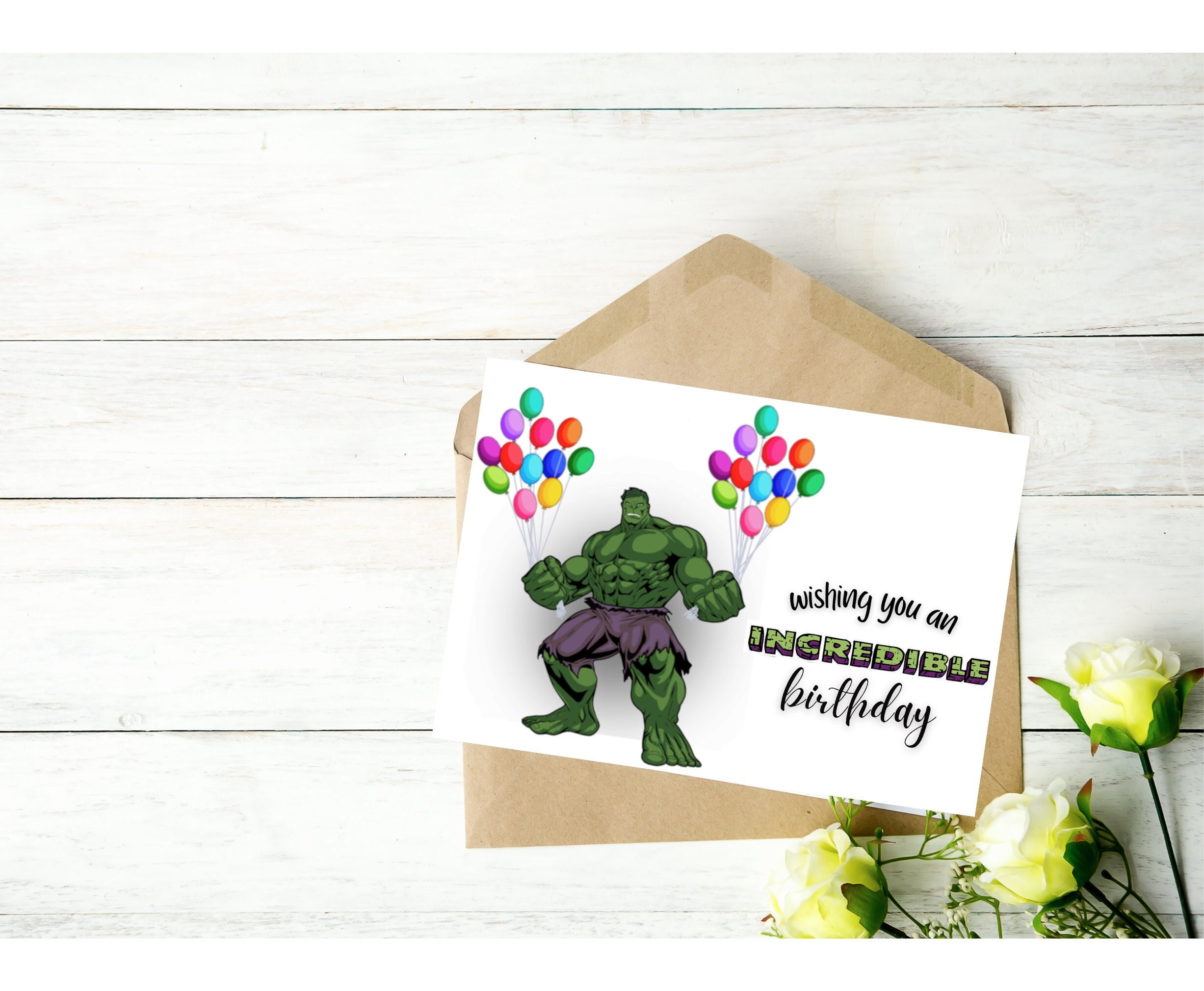 Printable Incredible Hulk Birthday Card Instant Download 7x5 Inch Card ...