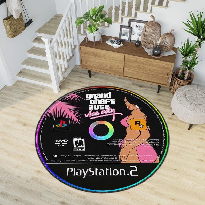Grand Theft Auto Vice City PS2 Disc Rug, Retro Gaming Decor for Living ...
