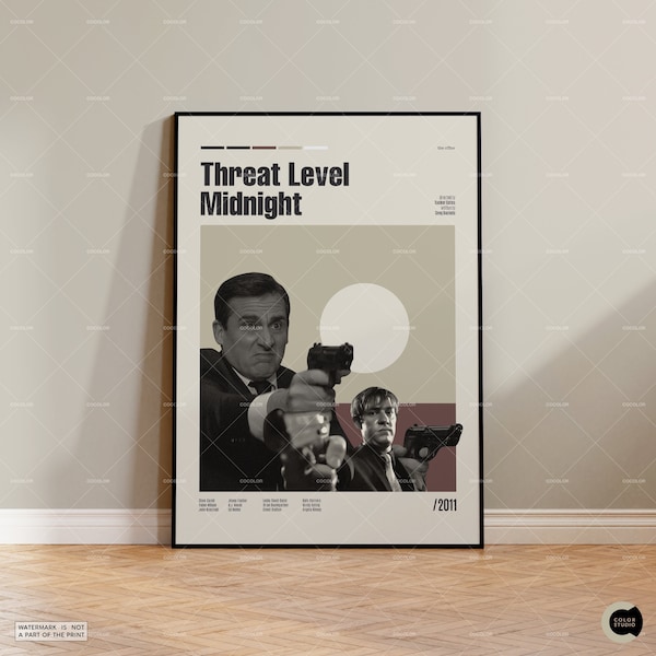 The Office Inspired Poster, Threat Level Midnight, Vintage Inspired Movie, Retro Modern Poster, Mid Century Modern, Custom Movie Poster