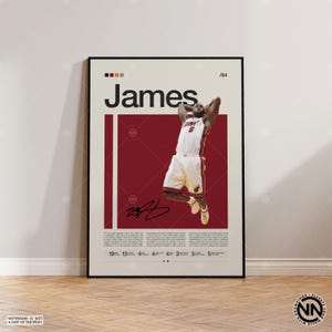 Pôster de Lebron James, pôster do Miami Heat, pôster da NBA, pôster esportivo, moderno de meados do século, fãs da NBA, presente de basquete, pôsteres esportivos para quarto