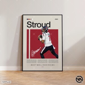 Pôster de CJ Stroud, impressão de Houston Texans, pôster da NFL, pôster de esportes, fãs da NFL, pôster de futebol, arte de parede da NFL, pôsteres de quartos esportivos