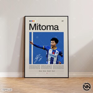 Pôster de Kaoru Mitoma, Brighton e Hove Albion, presentes de futebol, pôster esportivo, pôster de jogador de futebol, arte de parede de futebol, pôsteres esportivos de quarto