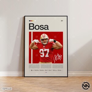 Pôster de Nick Bosa, impressão do San Francisco 49ers, pôster da NFL, pôster esportivo, fãs da NFL, pôster de futebol, arte de parede da NFL, pôsteres esportivos para quarto