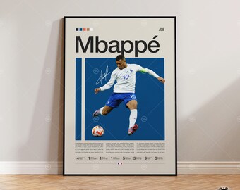 Póster de Kylian Mbappé, futbolista francés, regalos de fútbol, póster deportivo, póster de jugador de fútbol, arte mural de fútbol, pósters deportivos para dormitorio