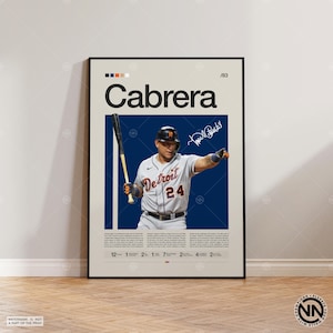 Pôster de Miguel Cabrera, Detroit Tigers, Impressões de beisebol, Pôster esportivo, Presente de jogador de beisebol, Arte de parede de beisebol, Pôsteres esportivos para quarto