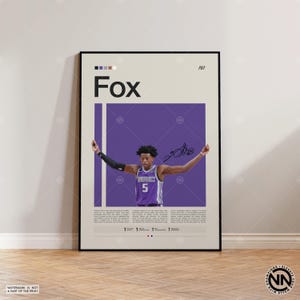 Pôster De'Aaron Fox, Sacramento Kings, Pôster da NBA, Pôster esportivo, Mid Century Modern, Fãs da NBA, Presente de basquete, Pôsteres esportivos para quarto
