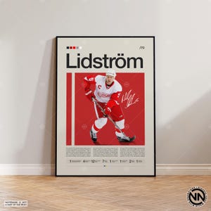 Pôster de Nicklas Lidström, Pôster do Detroit Red Wings, Pôster da NHL, Pôster de hóquei, Pôster de esportes, Moderno de meados do século, Pôsteres de quartos esportivos