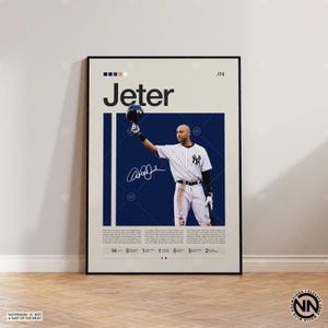 Póster de Derek Jeter, póster de los Yankees de Nueva York, impresiones de béisbol, póster deportivo, regalo de jugador de béisbol, arte mural de béisbol, pósteres deportivos para dormitorio