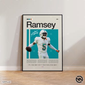 Pôster de Jalen Ramsey, impressão do Miami Dolphins, pôster da NFL, pôster esportivo, fãs da NFL, pôster de futebol, arte de parede da NFL, pôsteres esportivos para quarto