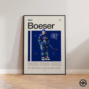 Cartaz de Brock Boeser, Cartaz do Vancouver Canucks, Cartaz da NHL, Cartaz de Hóquei, Cartaz de Esportes, Moderno de meados do século, Cartazes de Esportes para Quarto