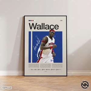 Pôster de Ben Wallace, pôster do Detroit Pistons, pôster da NBA, pôster esportivo, moderno de meados do século, fãs da NBA, presente de basquete, pôsteres esportivos para quarto