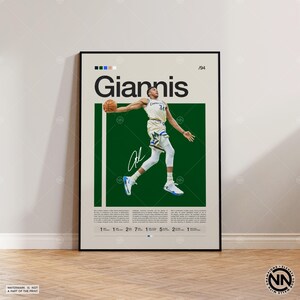 Giannis Antetokounmpo Poster, Milwaukee Bucks Poster, Sport Poster, Mid Century Modern, NBA Fans, Basketball Geschenk, Sport Schlafzimmer Poster