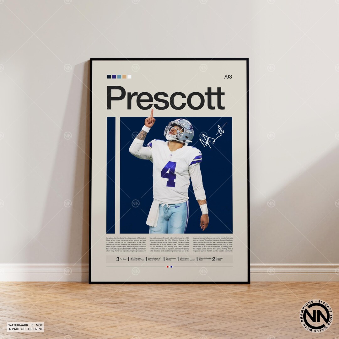 Dak Prescott Poster, Dallas Cowboys Print, NFL Poster, Sports Poster