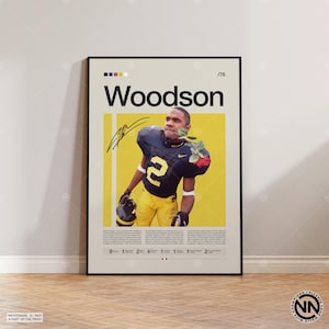 Póster de Charles Woodson, Wolverines de Michigan, póster de la NFL, póster deportivo, fanáticos de la NFL, póster de fútbol, arte mural de la NFL, pósters deportivos para el dormitorio