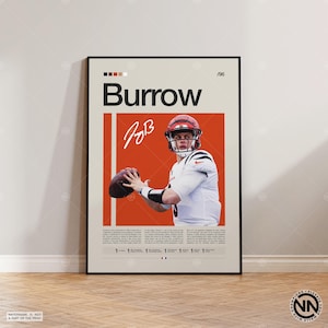Pôster de Joe Burrow, pôster do Cincinnati Bengals, pôster da NFL, pôster esportivo, pôster de futebol, arte de parede da NFL, pôsteres esportivos para quarto