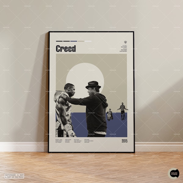 Creed, Michael B. Jordan, Sylvester Stallone, Vintage Movie, Retro Modern Poster, Vintage Inspired, Mid Century Modern, Custom Movie Poster