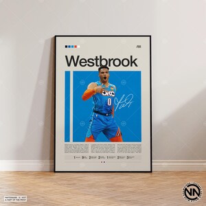 Pôster de Russell Westbrook, Oklahoma City Thunder OKC, Pôster da NBA, Pôster esportivo, Mid Century Modern, Fãs da NBA, Pôsteres esportivos para quarto